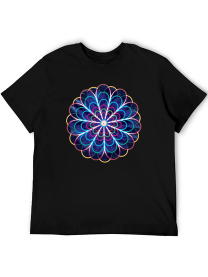 Geometric Floral Graphic Print T-Shirt - Black