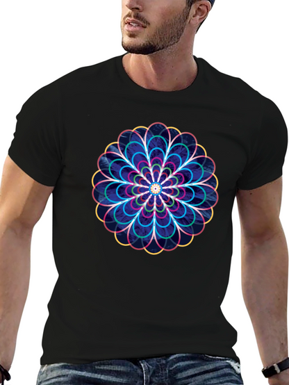 Geometric Floral Graphic Print T-Shirt - Black