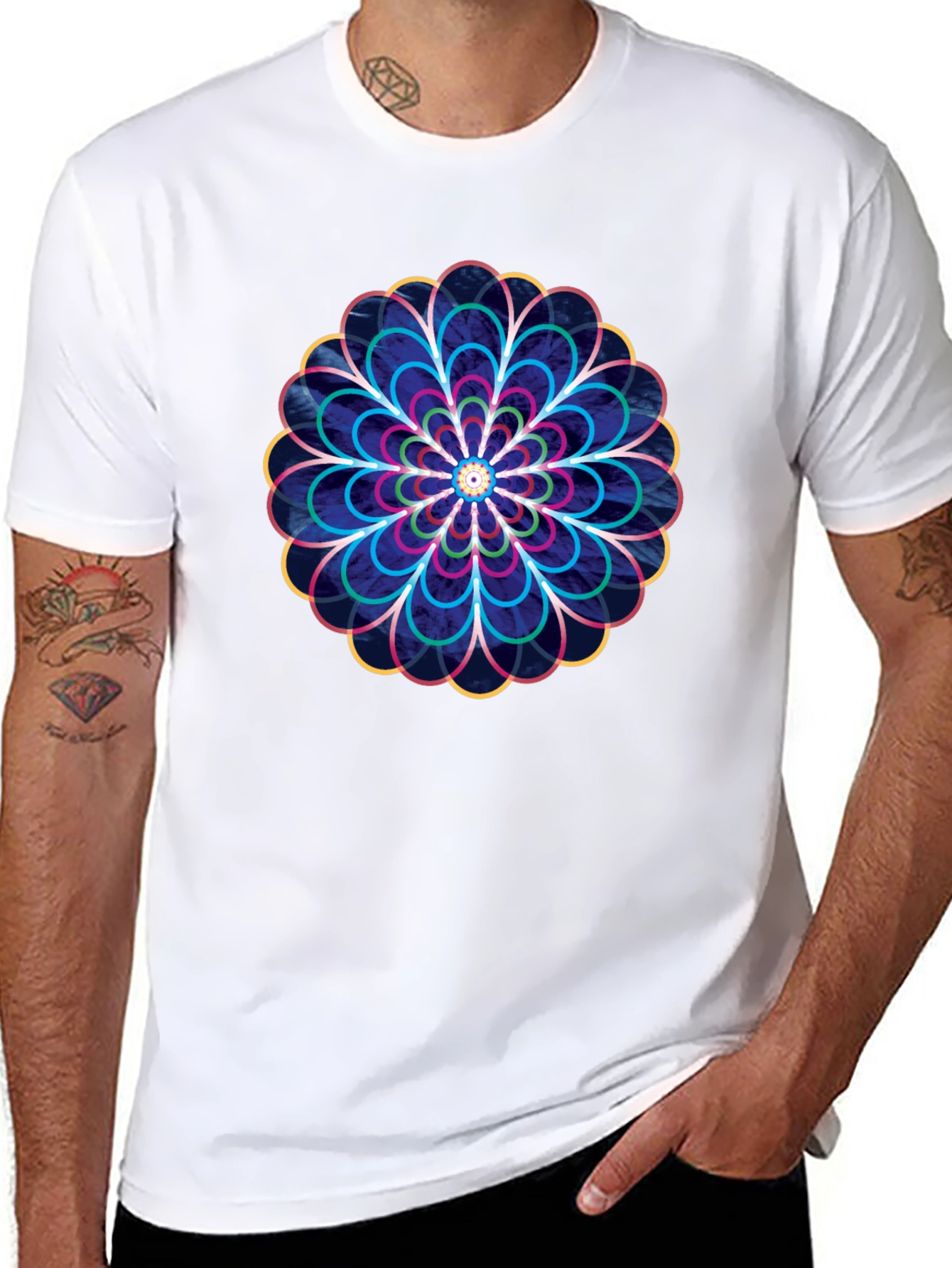 Geometric Floral Graphic Print T-Shirt - Black