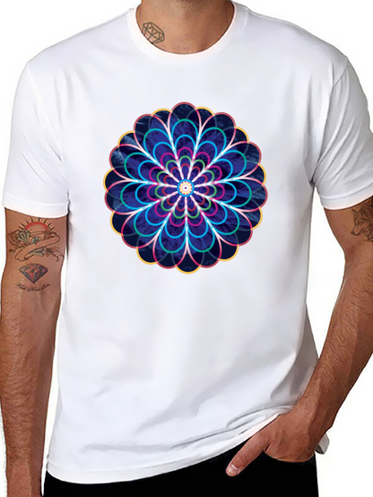 Geometric Floral Graphic Print T-Shirt - Black