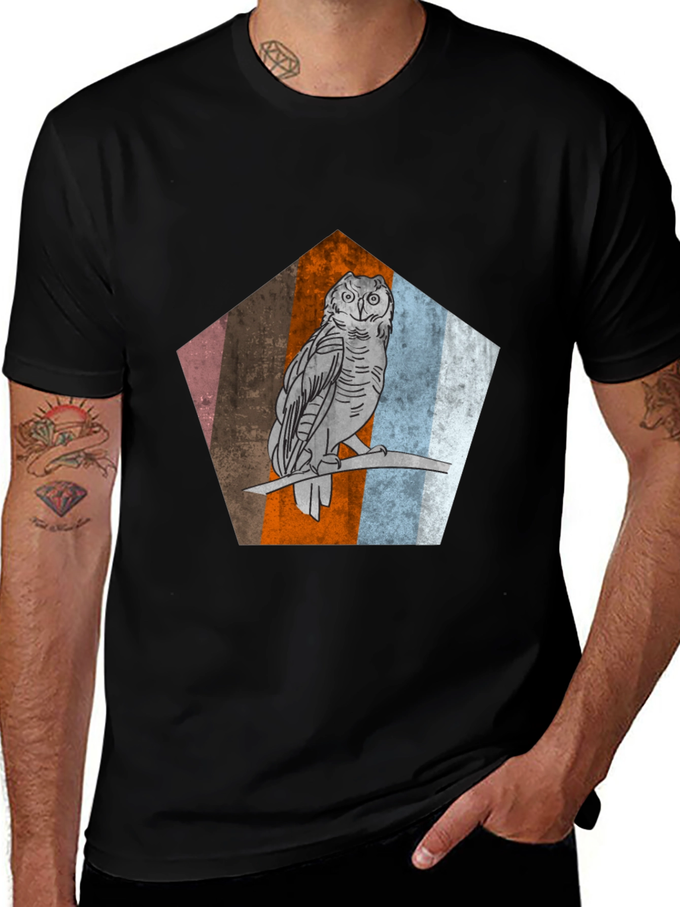 Owl Graphic Print Mens Black T-Shirt