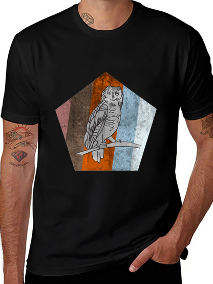 Owl Graphic Print Mens Black T-Shirt