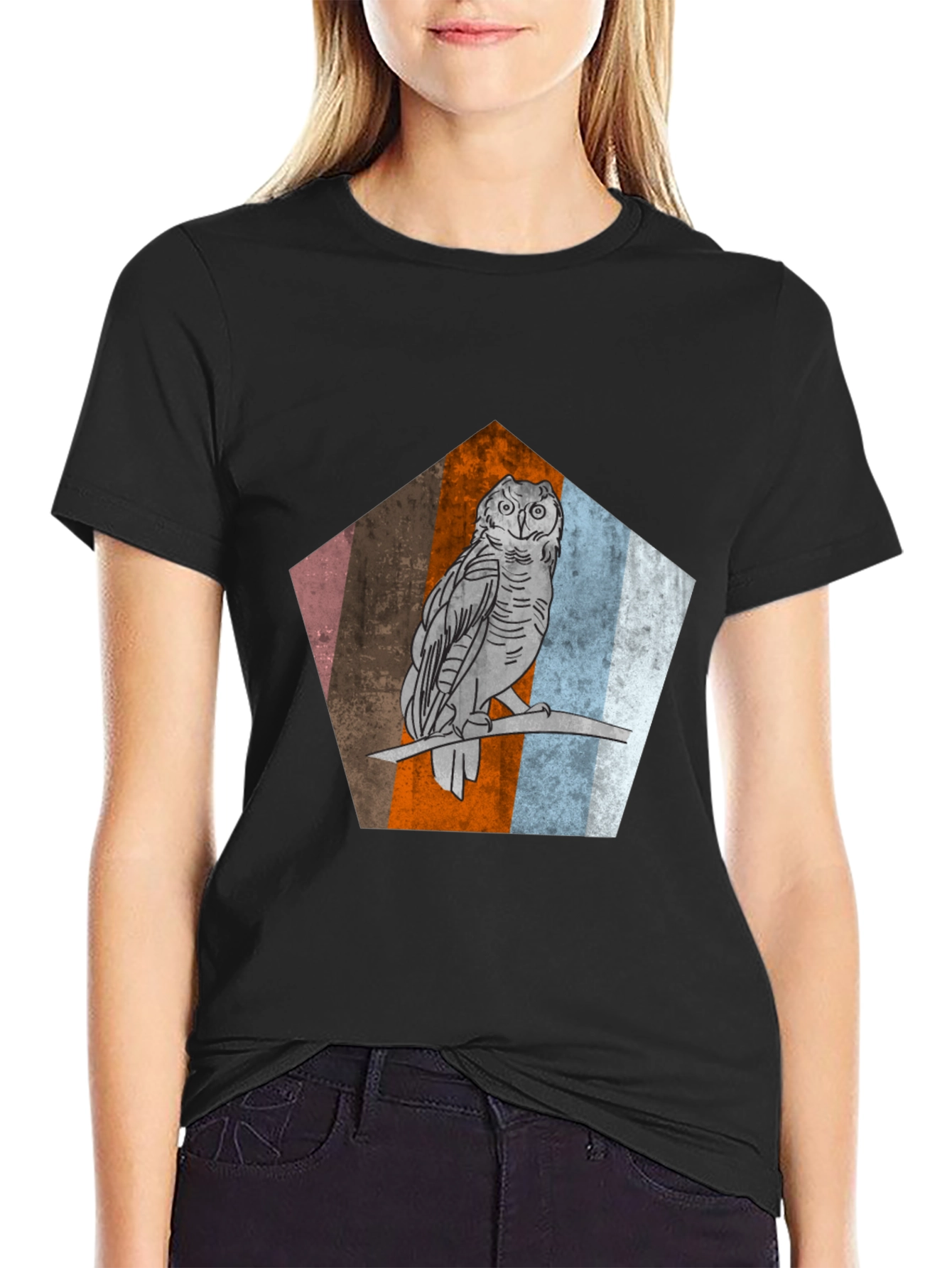 Owl Graphic Print Mens Black T-Shirt