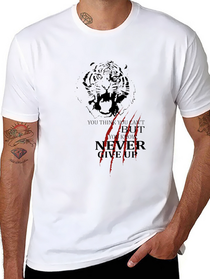 Tiger Graphic Black T-Shirt - Never Give Up