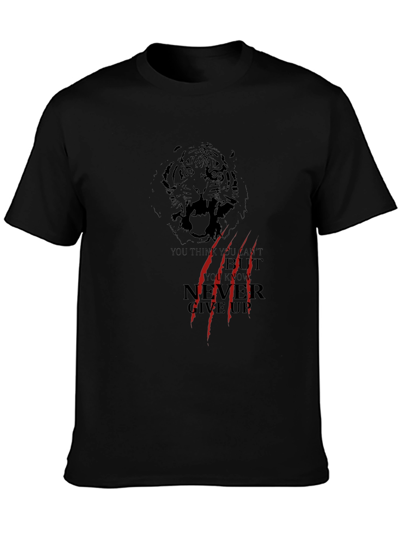Tiger Graphic Black T-Shirt - Never Give Up
