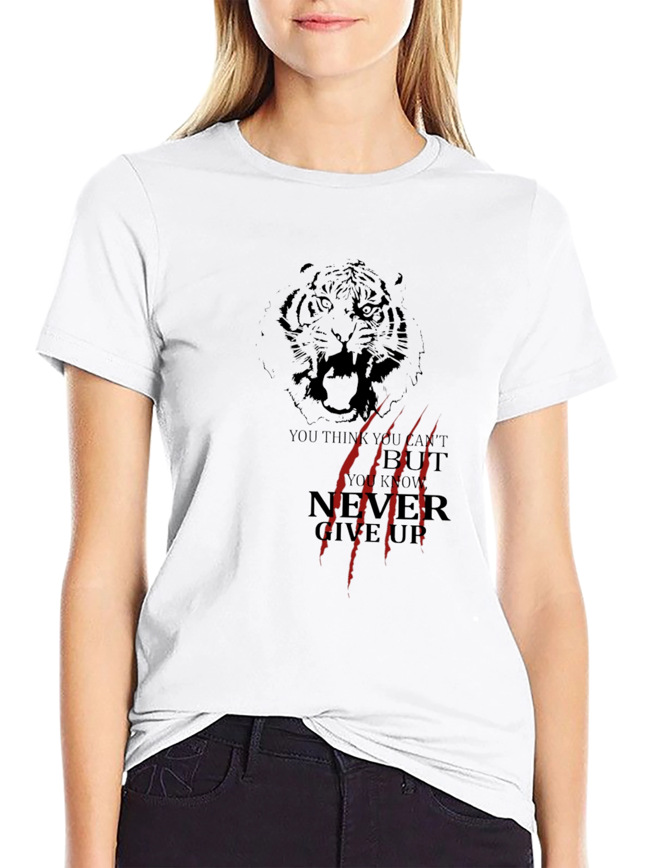 Tiger Graphic Black T-Shirt - Never Give Up