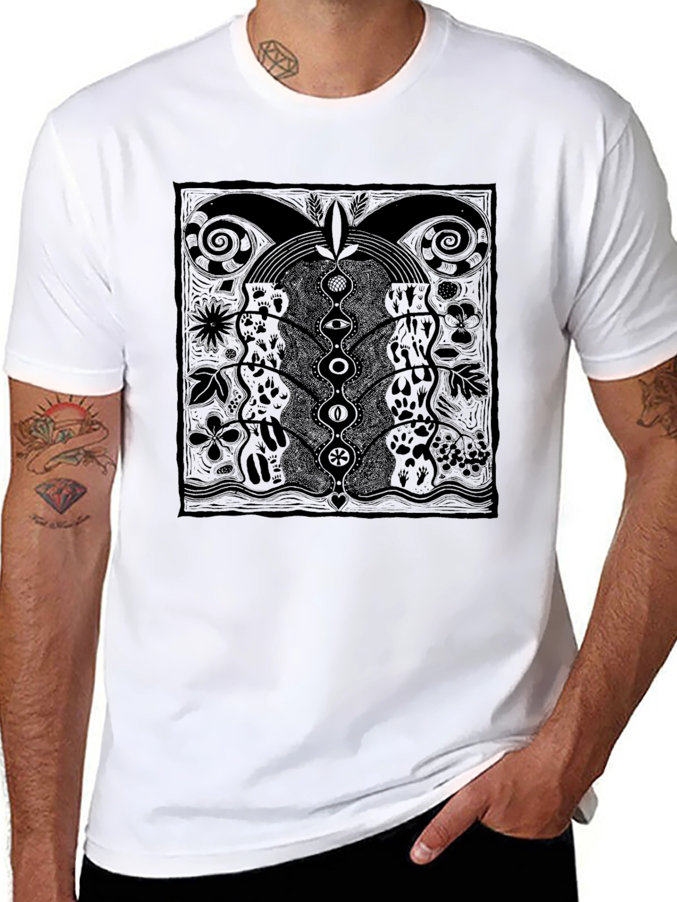 Unique Graphic Print Tee - Black Cotton Comfort