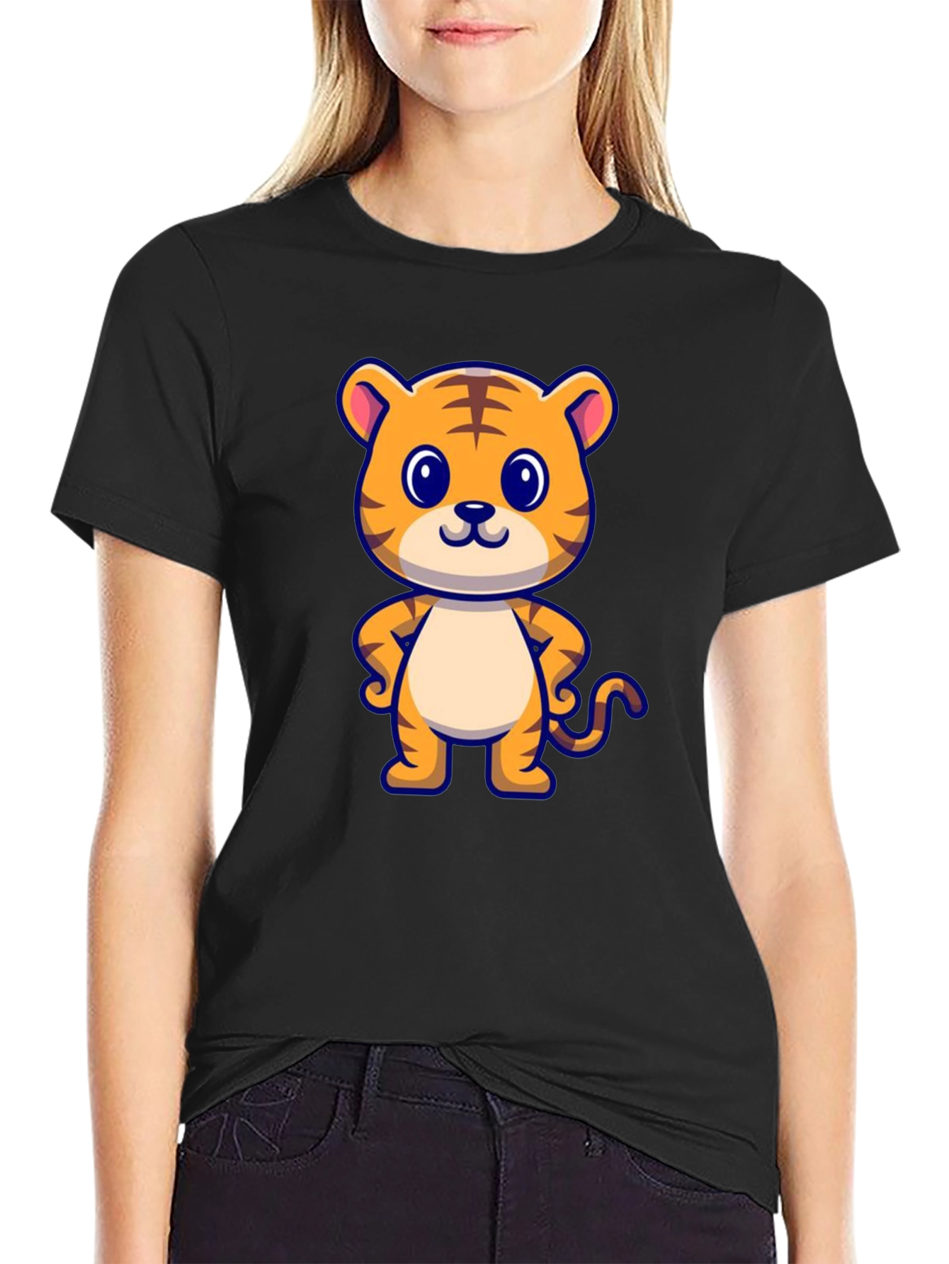 Cute Tiger Graphic Black T-Shirt
