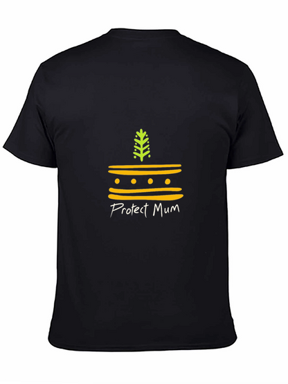 Protect Mum Black T-Shirt with Earth Motif