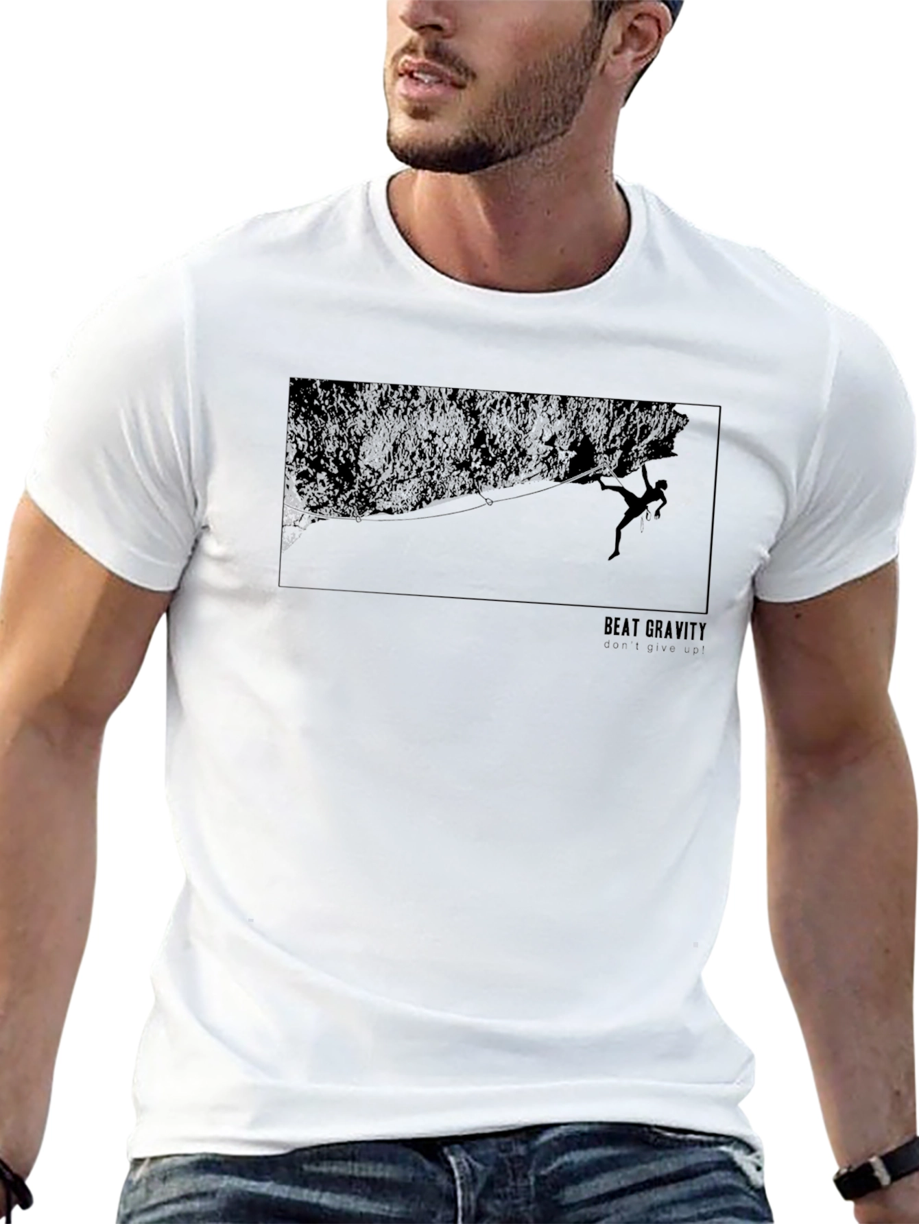 Beat Gravity Black Graphic Tee - Rock Climbing Design
