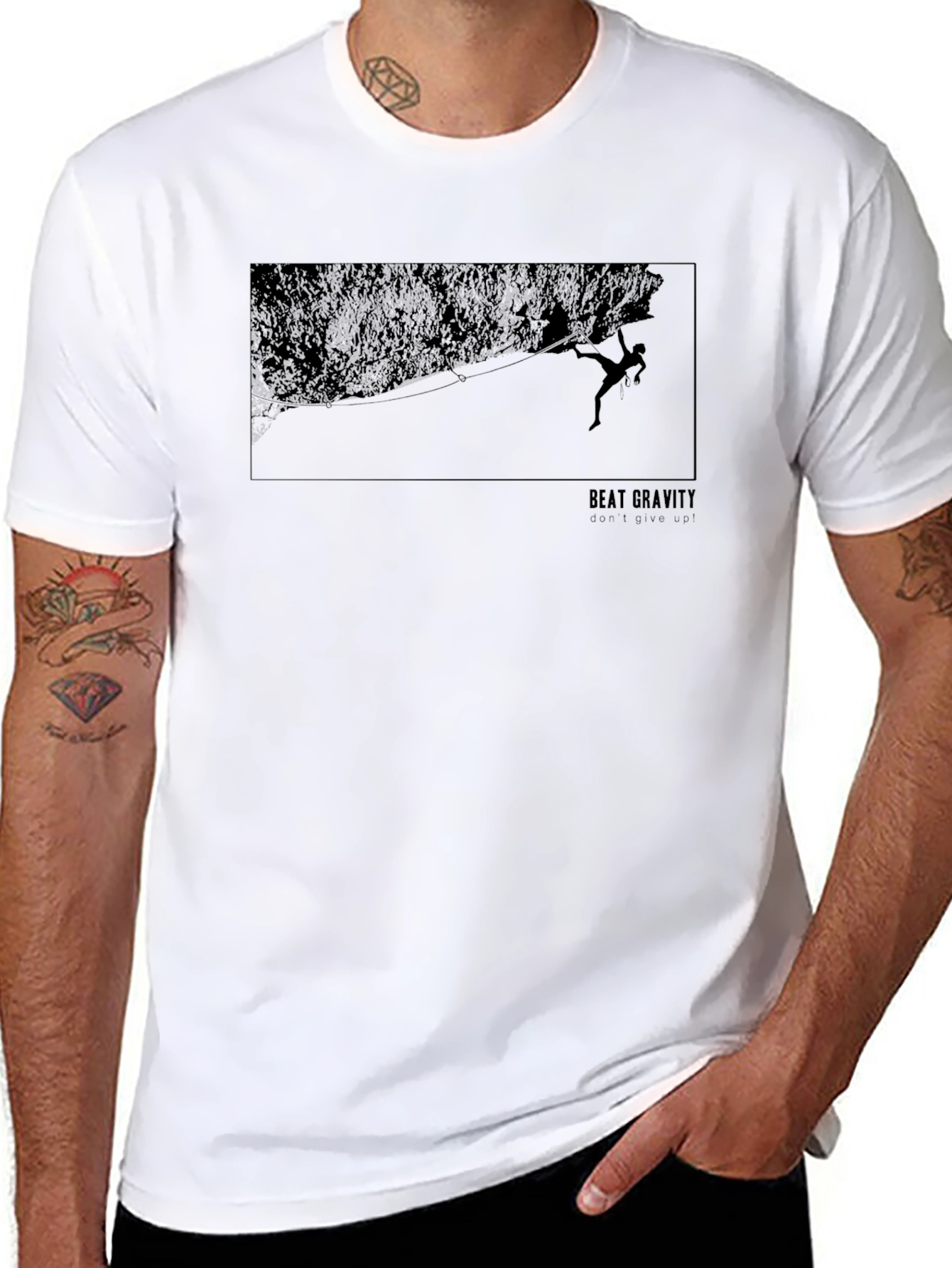 Beat Gravity Black Graphic Tee - Rock Climbing Design