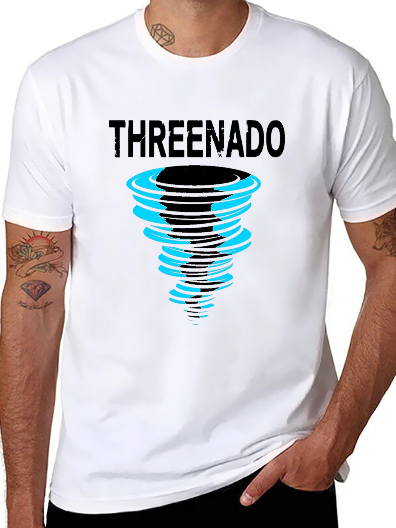 Threenado Graphic Print Black T-Shirt