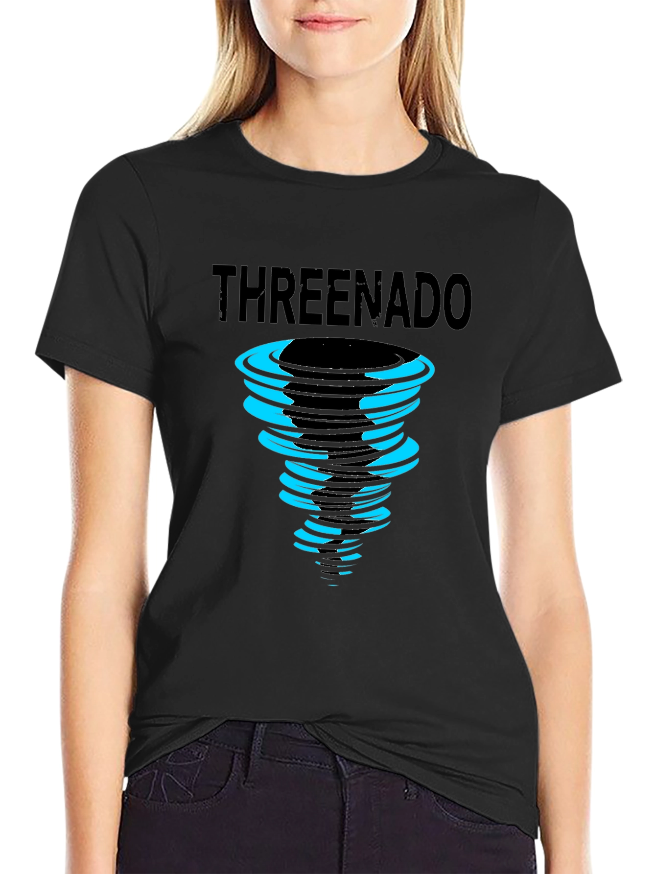Threenado Graphic Print Black T-Shirt