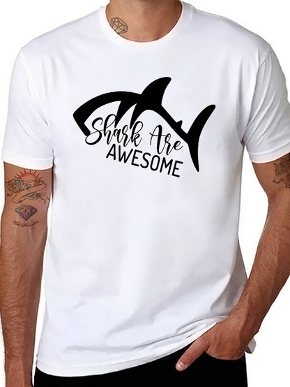 Shark Are Awesome Mens Black Graphic T-Shirt