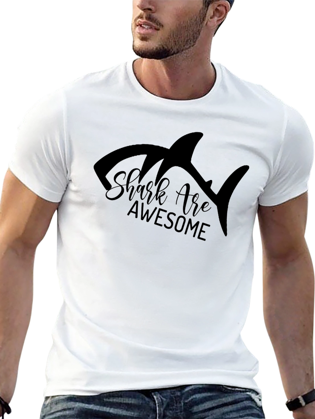 Shark Are Awesome Mens Black Graphic T-Shirt