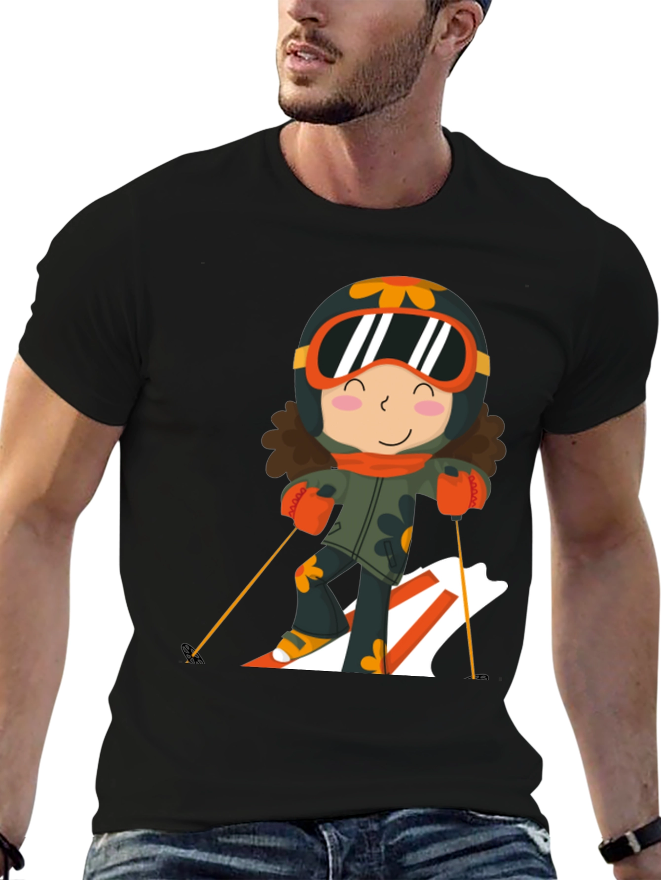 Ski Girl Graphic Tee - Black Cotton Comfort