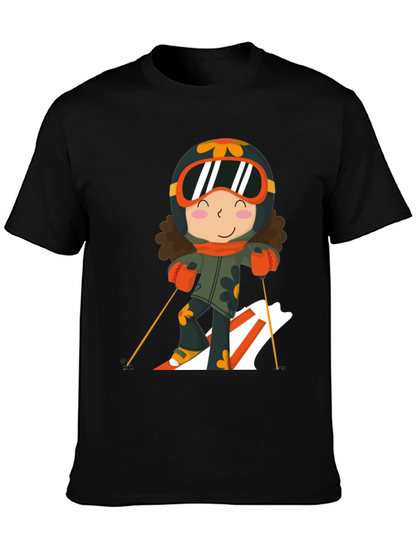 Ski Girl Graphic Tee - Black Cotton Comfort
