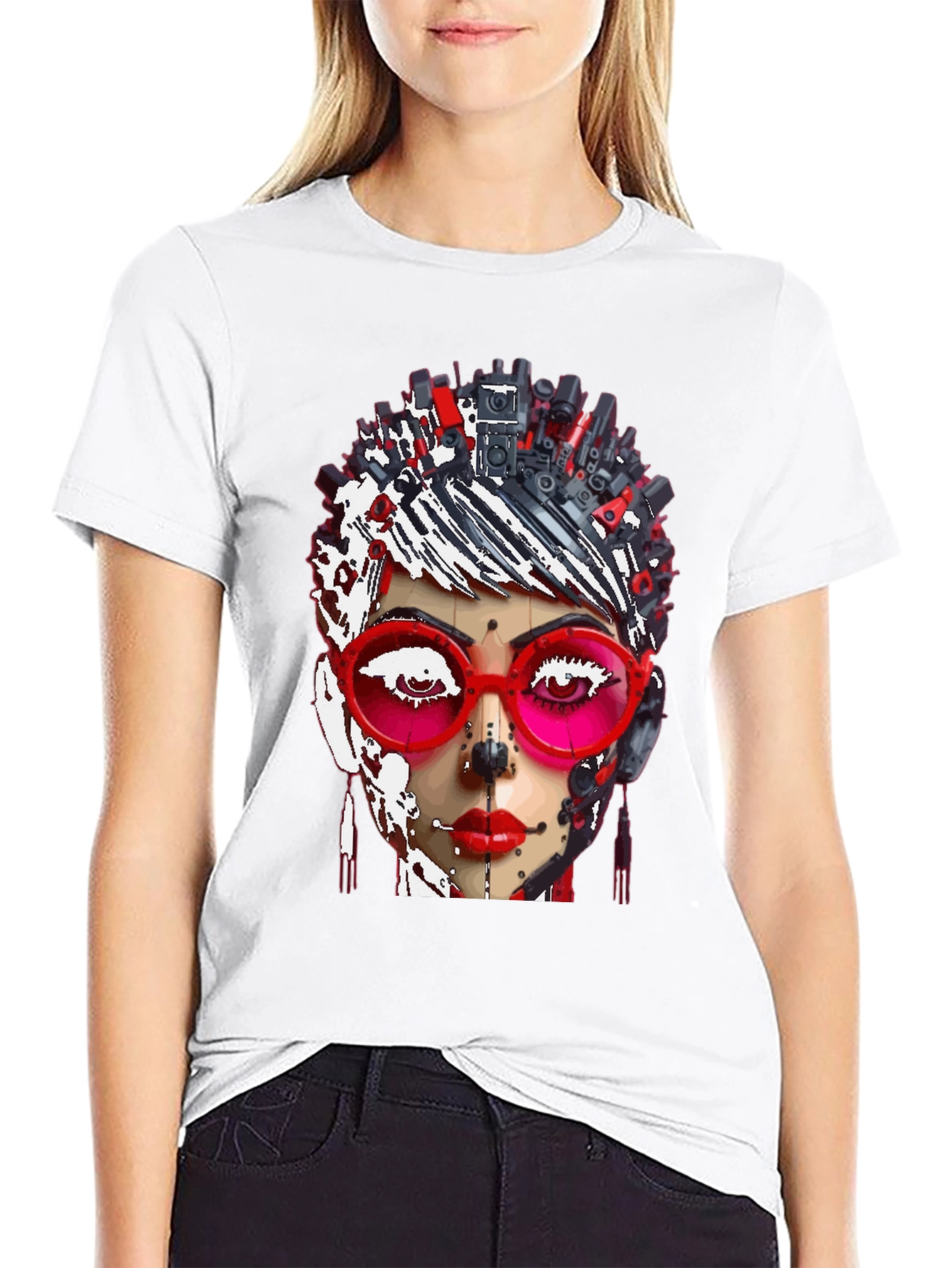 Abstract Robot Woman Graphic T-Shirt