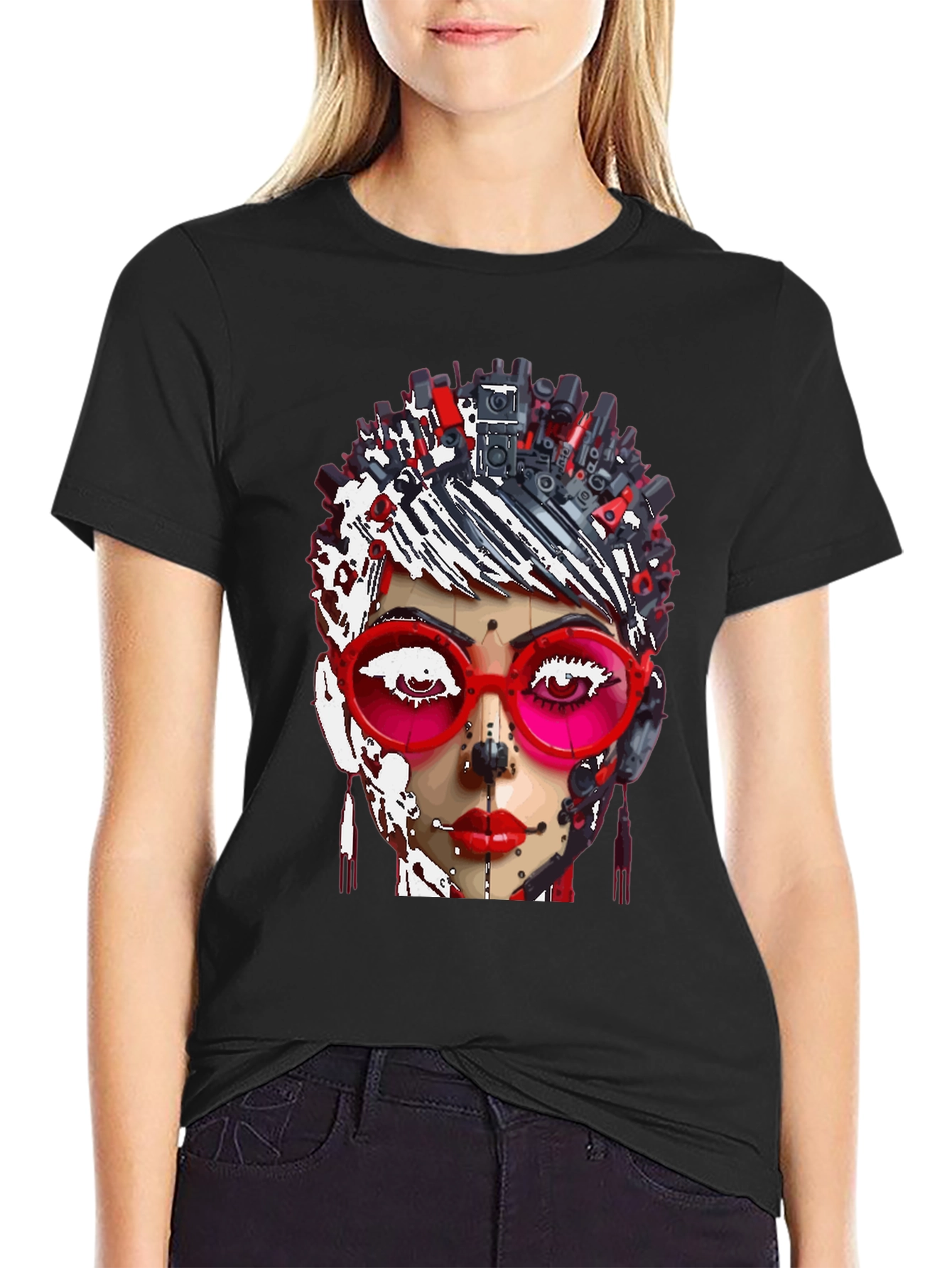 Abstract Robot Woman Graphic T-Shirt