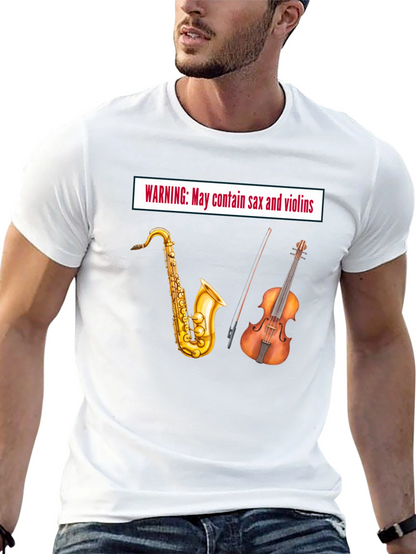 Warning: May Contain Sax & Violins - Black T-Shirt