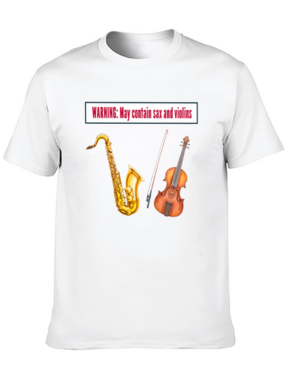 Warning: May Contain Sax & Violins - Black T-Shirt