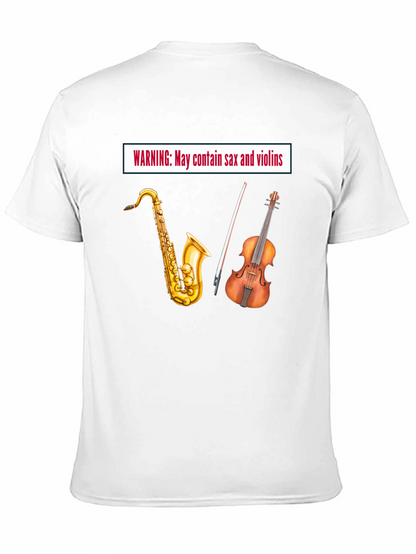 Warning: May Contain Sax & Violins - Black T-Shirt