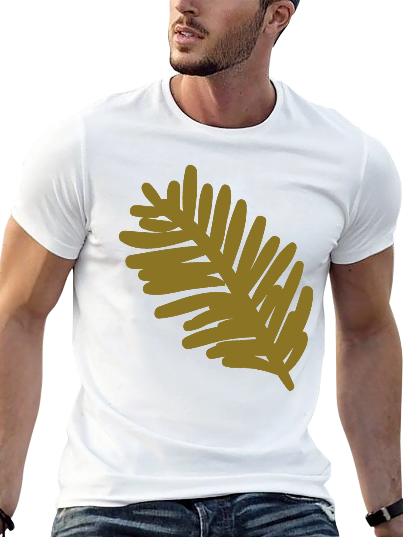 Modern Leaf Design Black Cotton T-Shirt