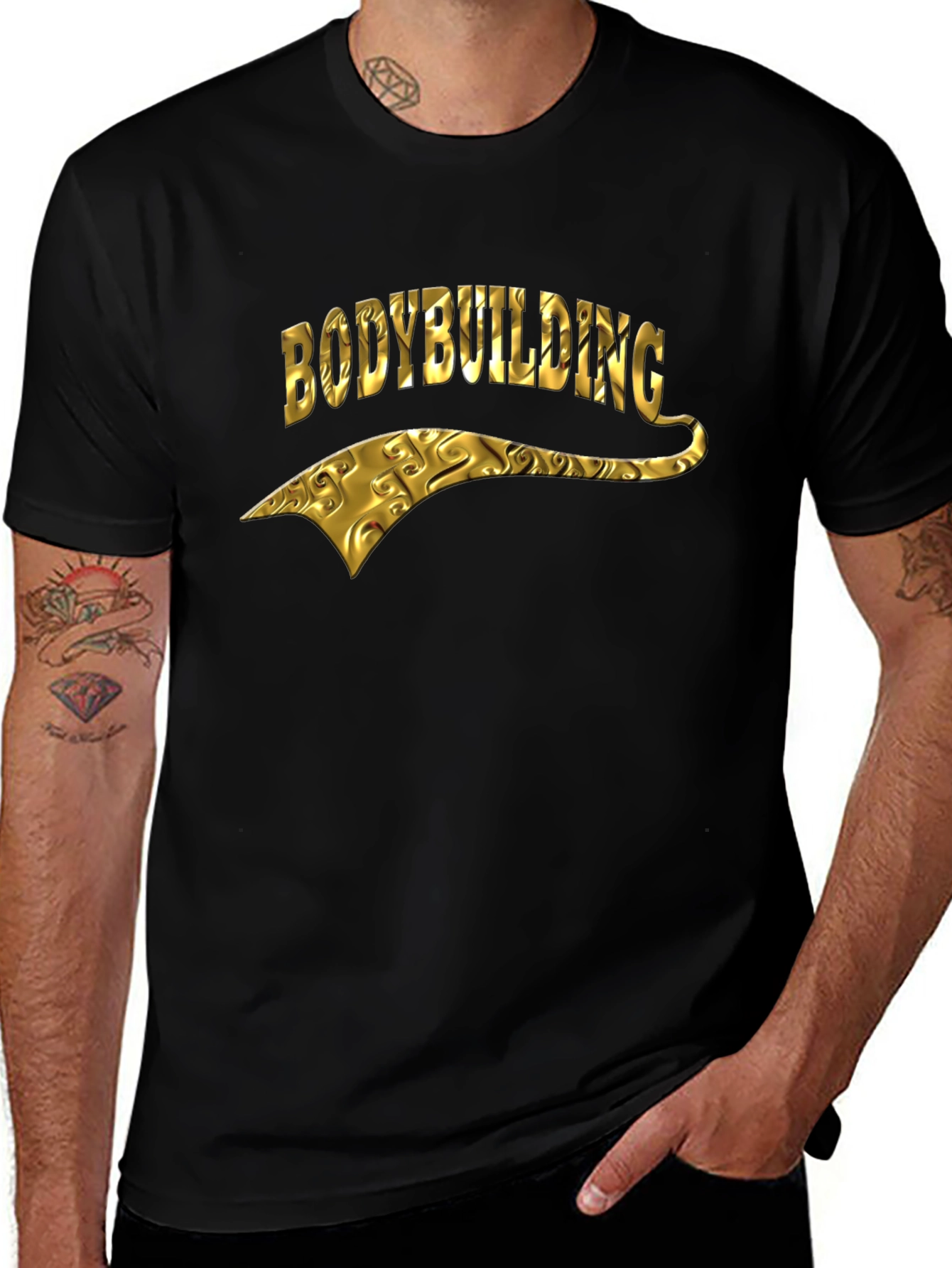 Bodybuilding Gold Graphic Black T-Shirt