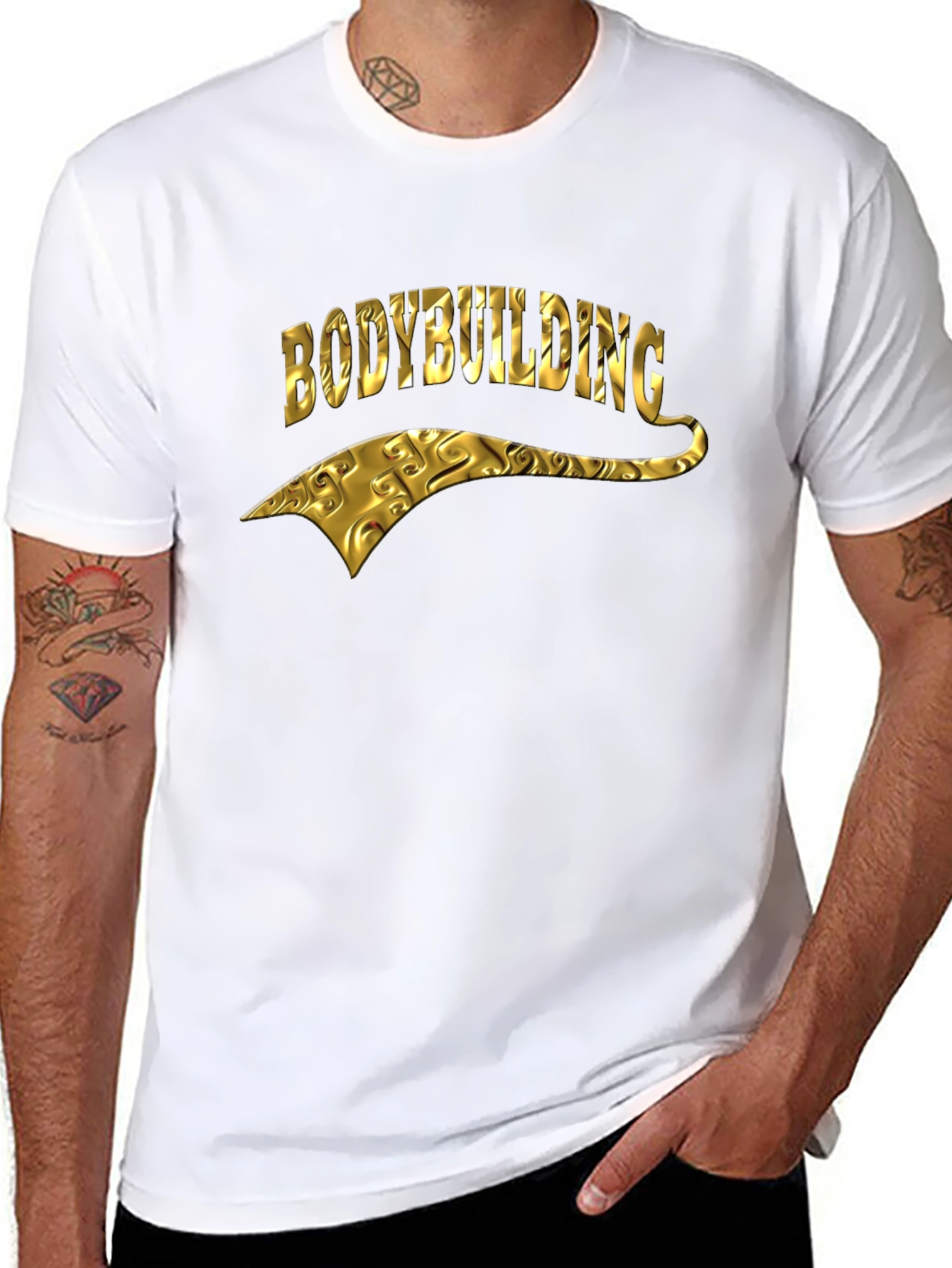 Bodybuilding Gold Graphic Black T-Shirt