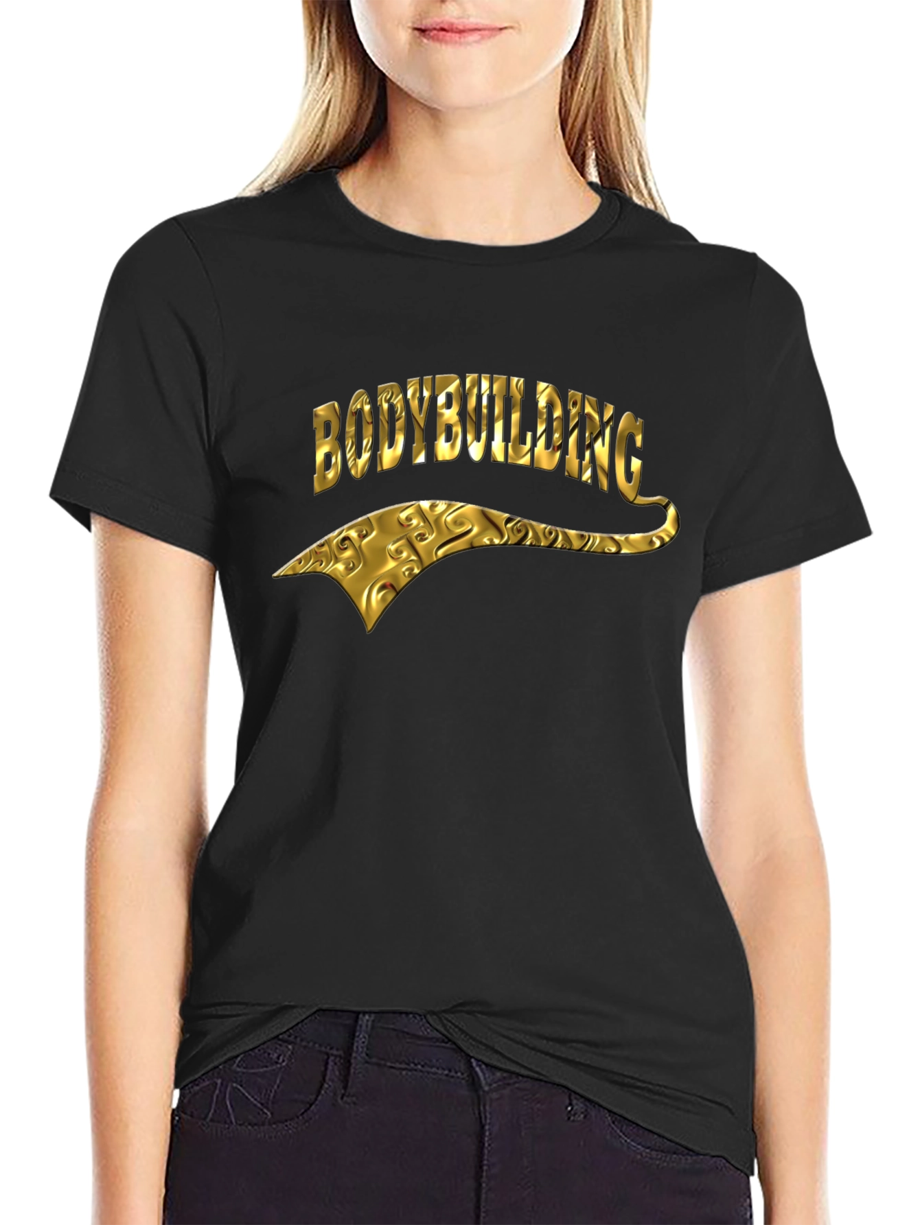 Bodybuilding Gold Graphic Black T-Shirt