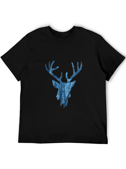 Blue Stag Graphic Print Black T-Shirt