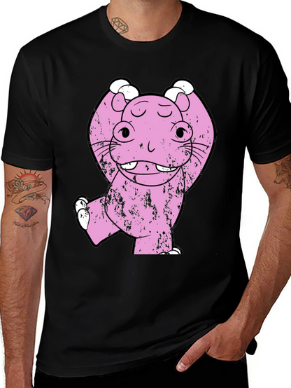 Pink Monster Graphic Print Tee - Mens Black T-Shirt
