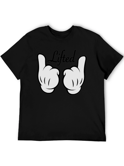 Lifted Cartoon Hand Gesture Black T-Shirt
