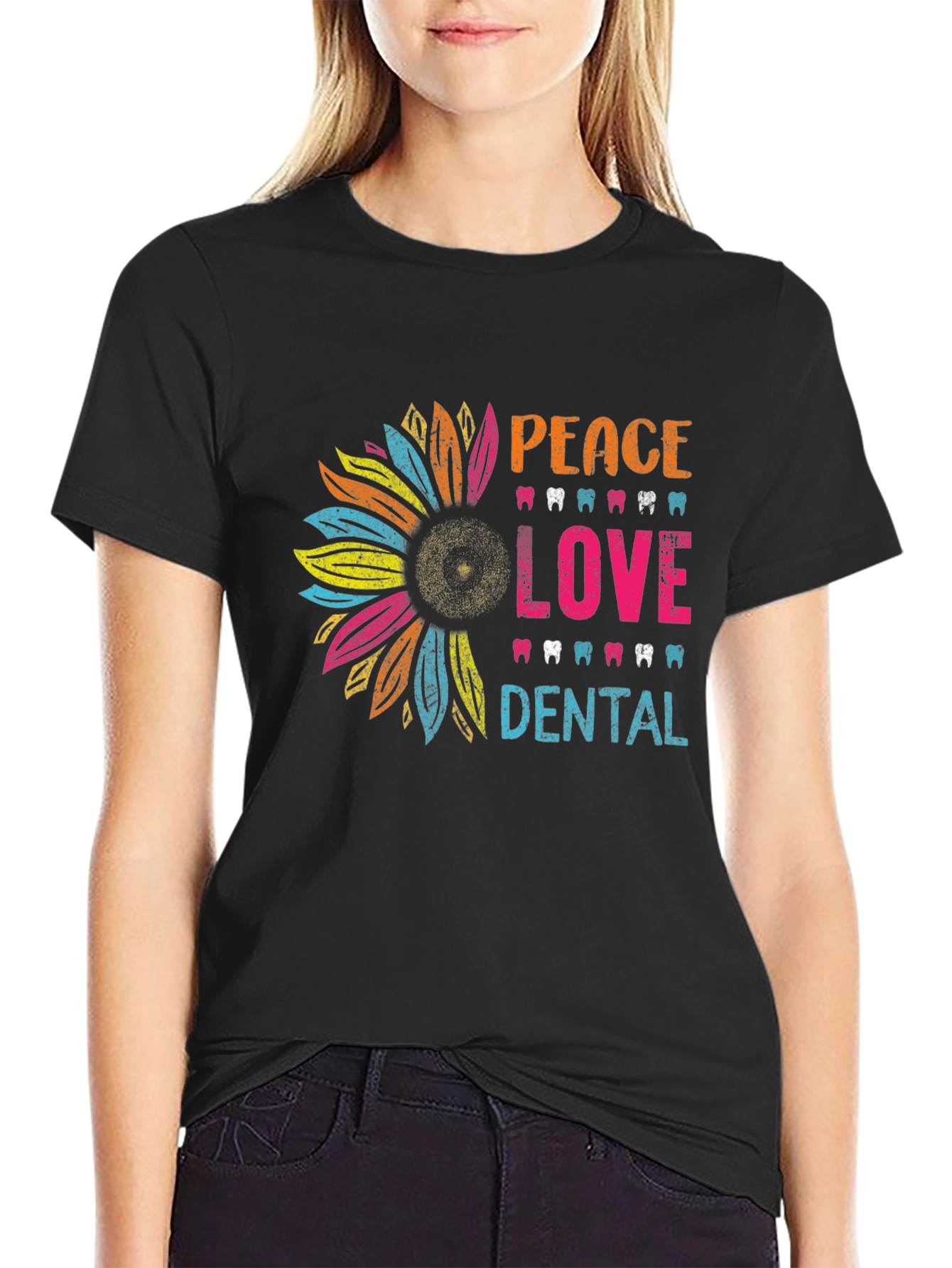 Peace Love Dental T-Shirt - Sunflower Dentist Tee