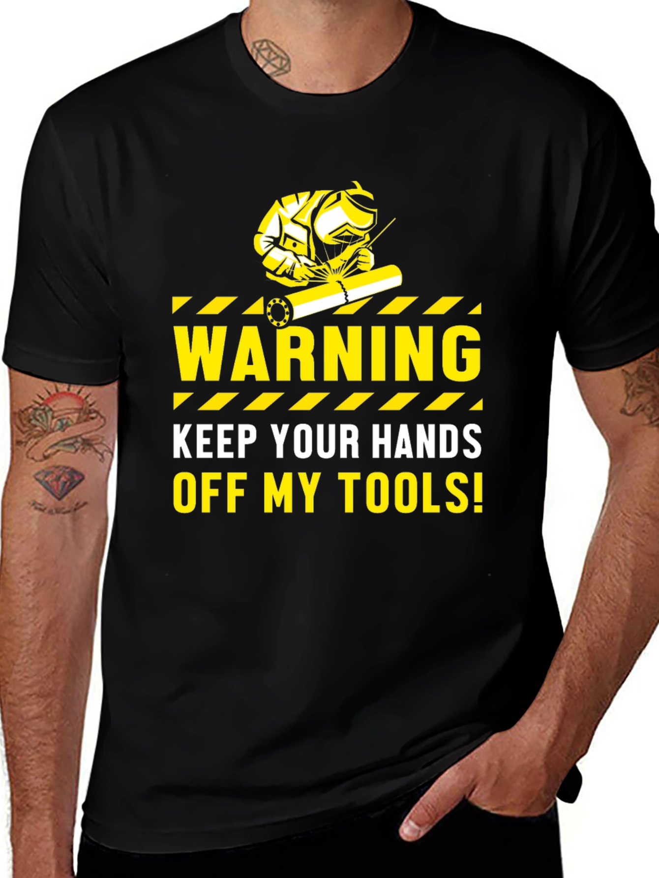 Warning Keep Hands Off My Tools Black T-Shirt