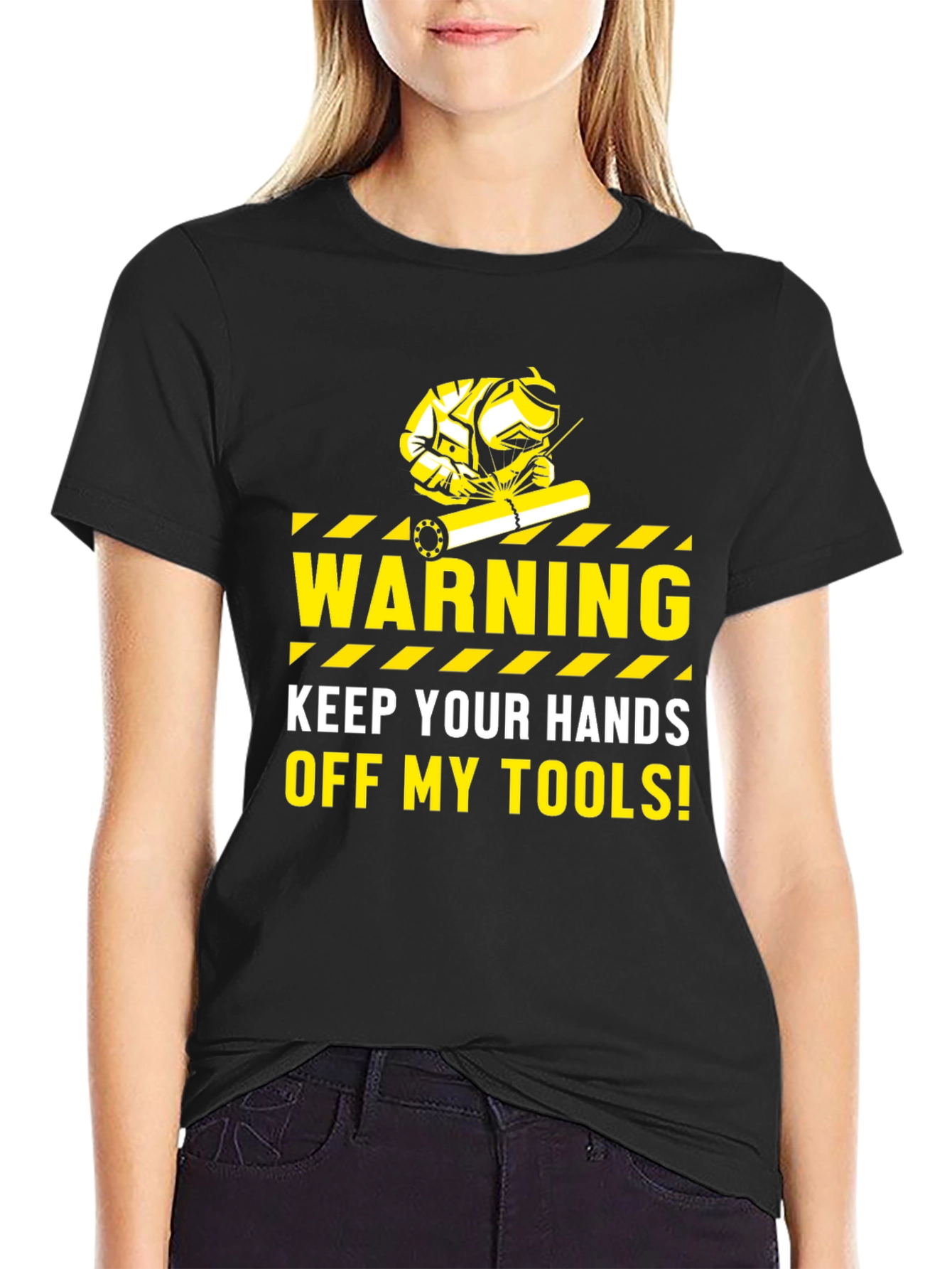 Warning Keep Hands Off My Tools Black T-Shirt