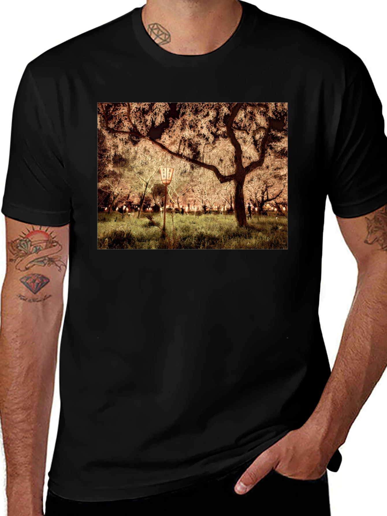 Night Sakura T-Shirt: Illuminated Cherry Blossom Tee