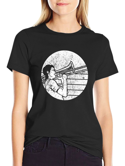 Trombone Player Graphic Tee - Black Cotton T-Shirt