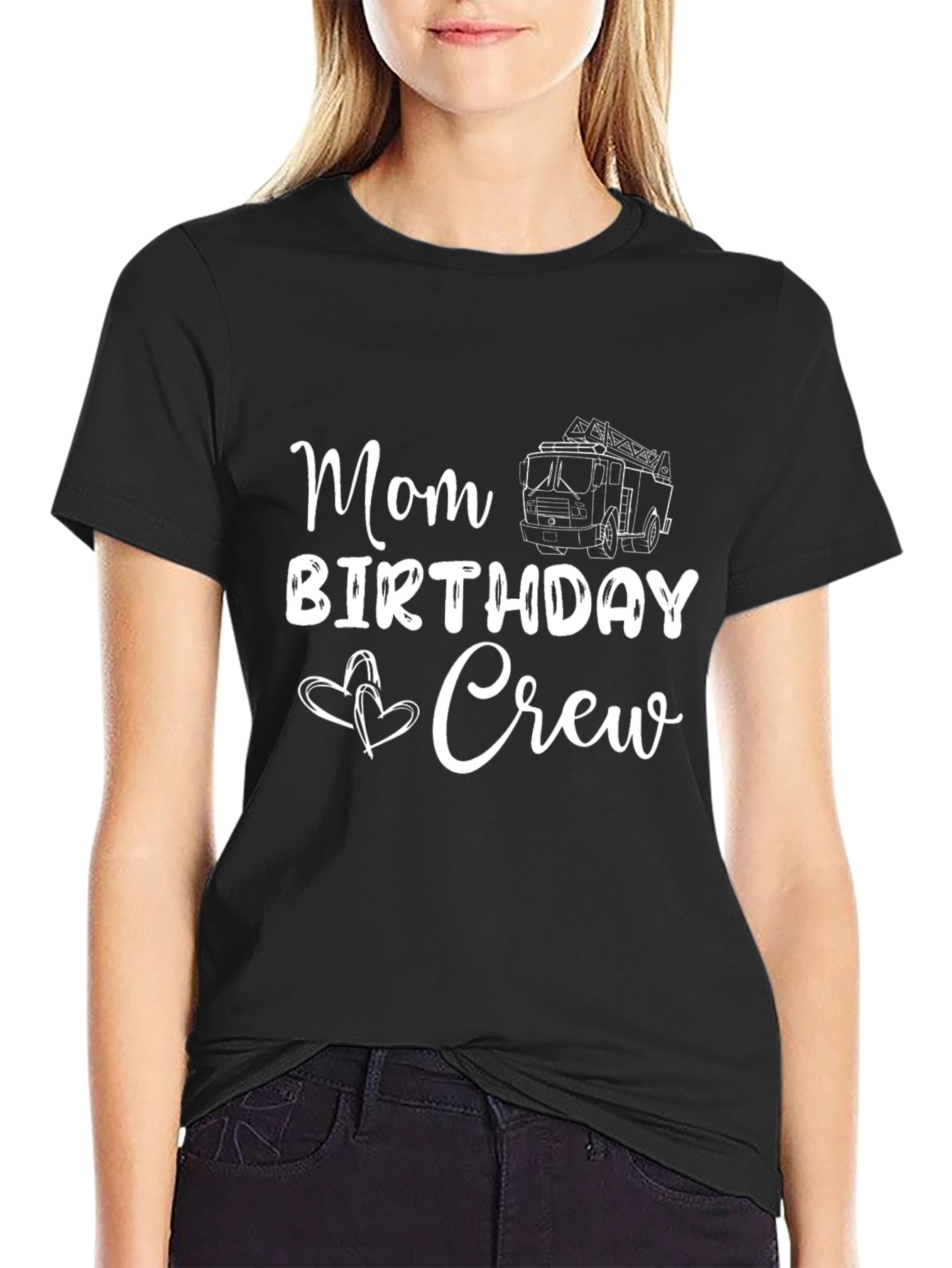 Mom Birthday Crew Fire Truck Graphic Tee