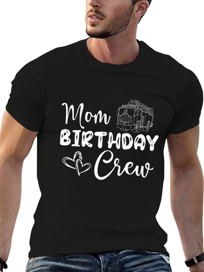 Mom Birthday Crew Fire Truck Graphic Tee