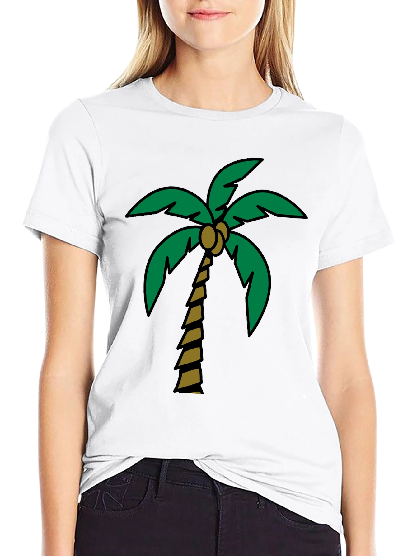 Tropical Palm Tree Graphic Tee - Black Cotton Blend