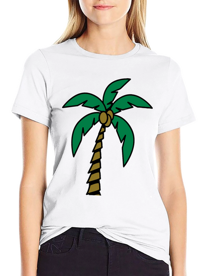 Tropical Palm Tree Graphic Tee - Black Cotton Blend