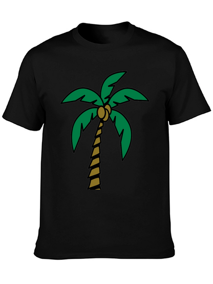 Tropical Palm Tree Graphic Tee - Black Cotton Blend
