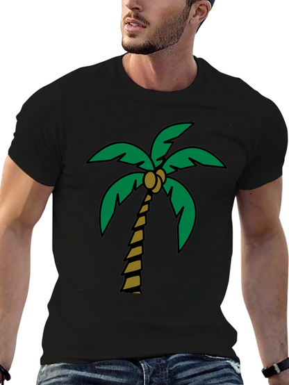 Tropical Palm Tree Graphic Tee - Black Cotton Blend