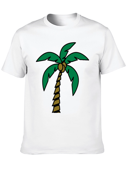 Tropical Palm Tree Graphic Tee - Black Cotton Blend