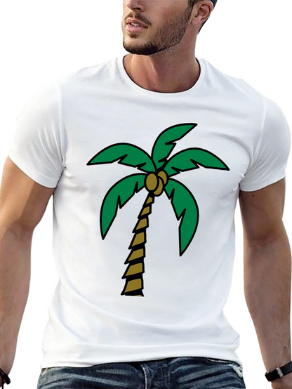 Tropical Palm Tree Graphic Tee - Black Cotton Blend