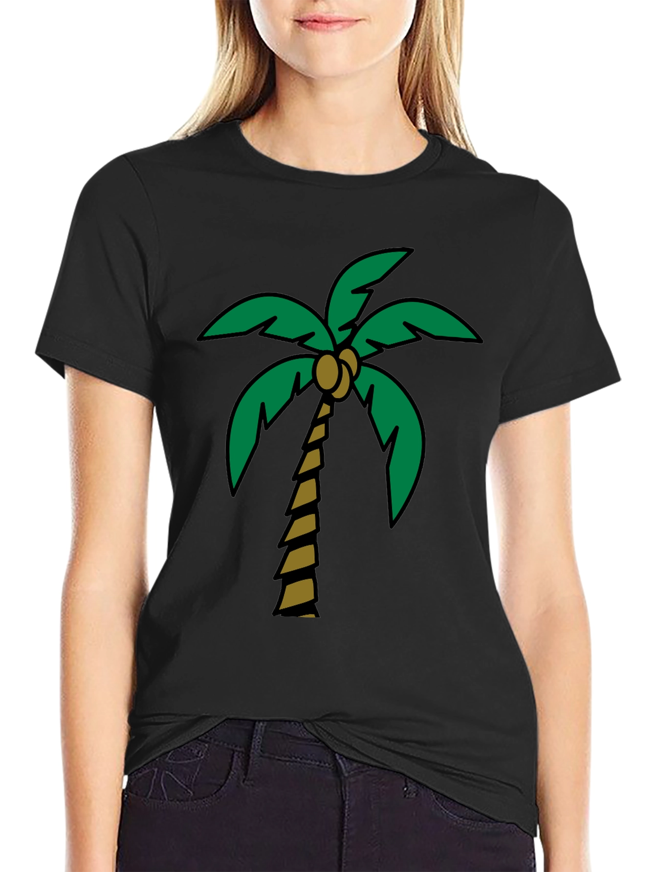 Tropical Palm Tree Graphic Tee - Black Cotton Blend
