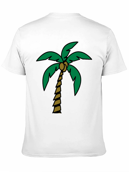 Tropical Palm Tree Graphic Tee - Black Cotton Blend