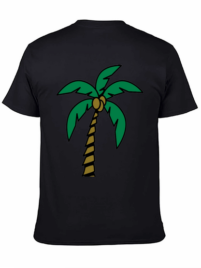 Tropical Palm Tree Graphic Tee - Black Cotton Blend