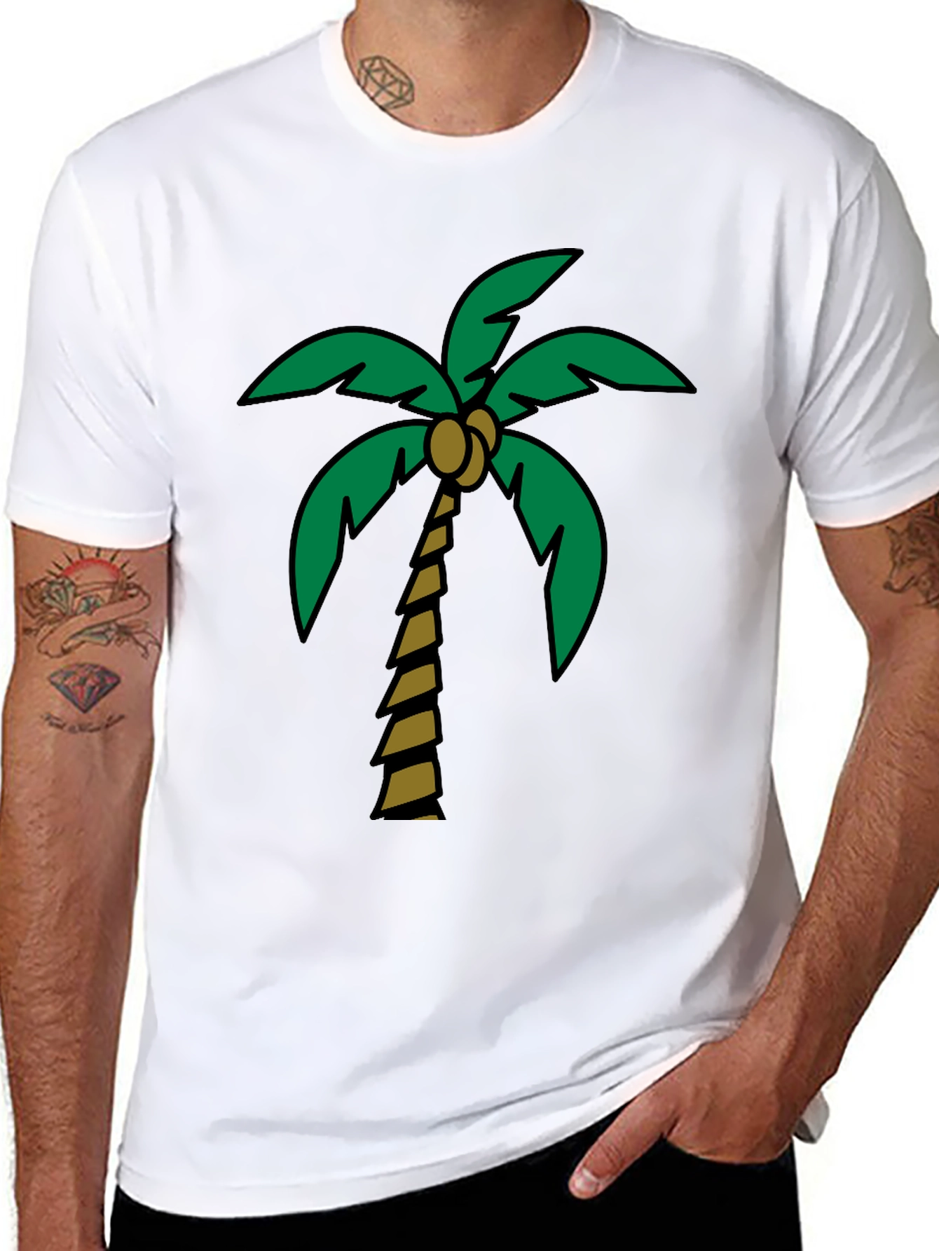 Tropical Palm Tree Graphic Tee - Black Cotton Blend